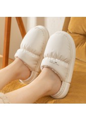 Plush White Round Toe Falt Slippers