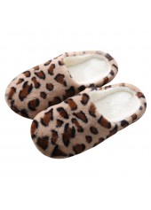 Light Camel Round Toe Falt Leopard Slippers