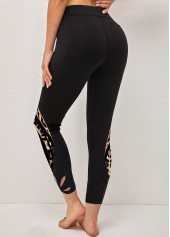 Leopard Black Elastic Waist Ankle Length Leggings