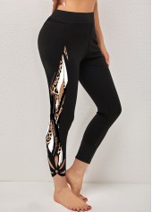 Leopard Black Elastic Waist Ankle Length Leggings