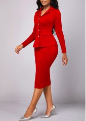 Red Lapel Long Sleeve Two Piece Suit