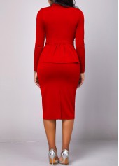 Red Lapel Long Sleeve Two Piece Suit