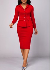 Red Lapel Long Sleeve Two Piece Suit