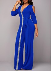 Royal Blue Sequin V Neck Jumpsuit