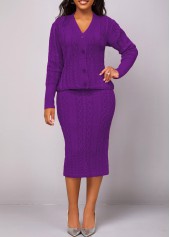Violet Button Long Sleeve Top and Skirt