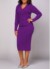 Violet Button Long Sleeve Top and Skirt