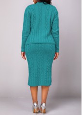 Peacock Blue Button Long Sleeve Top and Skirt