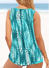 Mid Waisted Leopard Metal Ring Cyan Tankini Set