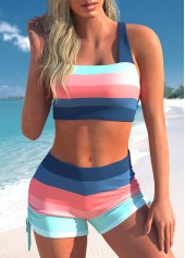 Striped Criss Cross Multi Color Bikini Set