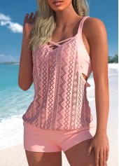 Criss Cross Lace Light Pink Tankini Top-No Bottom