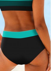 Striped Patchwork Wide Strap Cyan Bikini Set