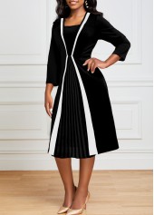 Pleated Hem Black Square Neck Dress