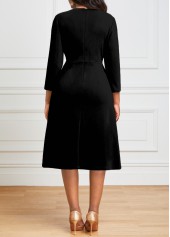 Pleated Hem Black Square Neck Dress