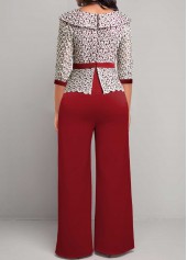 Wine Red Ankle Length Embroidery V Neck Jumpsuit