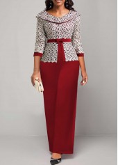 Wine Red Ankle Length Embroidery V Neck Jumpsuit