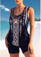 Tribal Print Criss Cross Navy Tankini Set