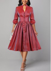 Shinning Red Stand Collar Button Dress