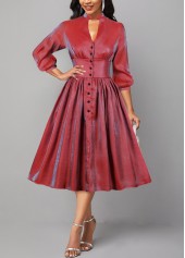 Shinning Red Stand Collar Button Dress