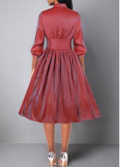 Shinning Red Stand Collar Button Dress