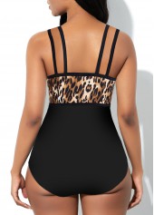 Leopard Cut Out Black One Piece Swimwear