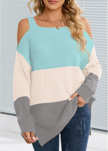 Rosewe Trendy Split Multi Color Square Neck Cold Shoulder Sweater - M