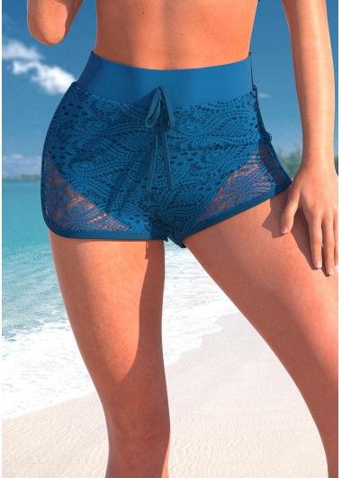 Navy Mid Waisted Lace Panel Swim Shorts