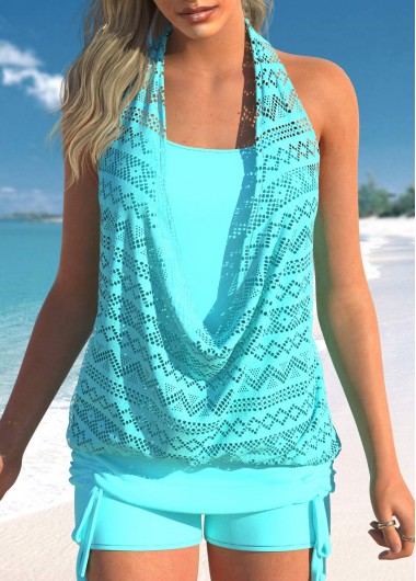 Hollow Lace Mint Green Tankini Top