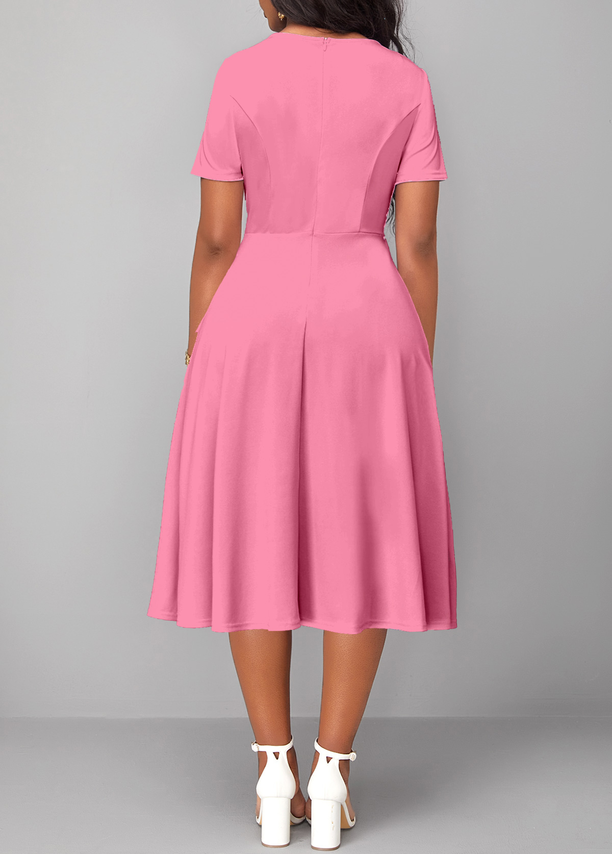 Twist Round Neck Short Sleeve Pink Dress