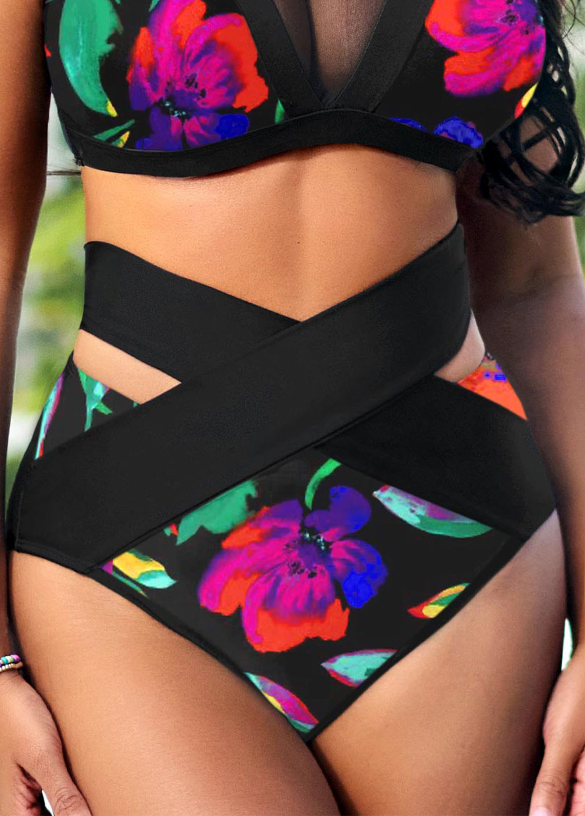 Floral Print Patchwork Multi Color Bikini Set