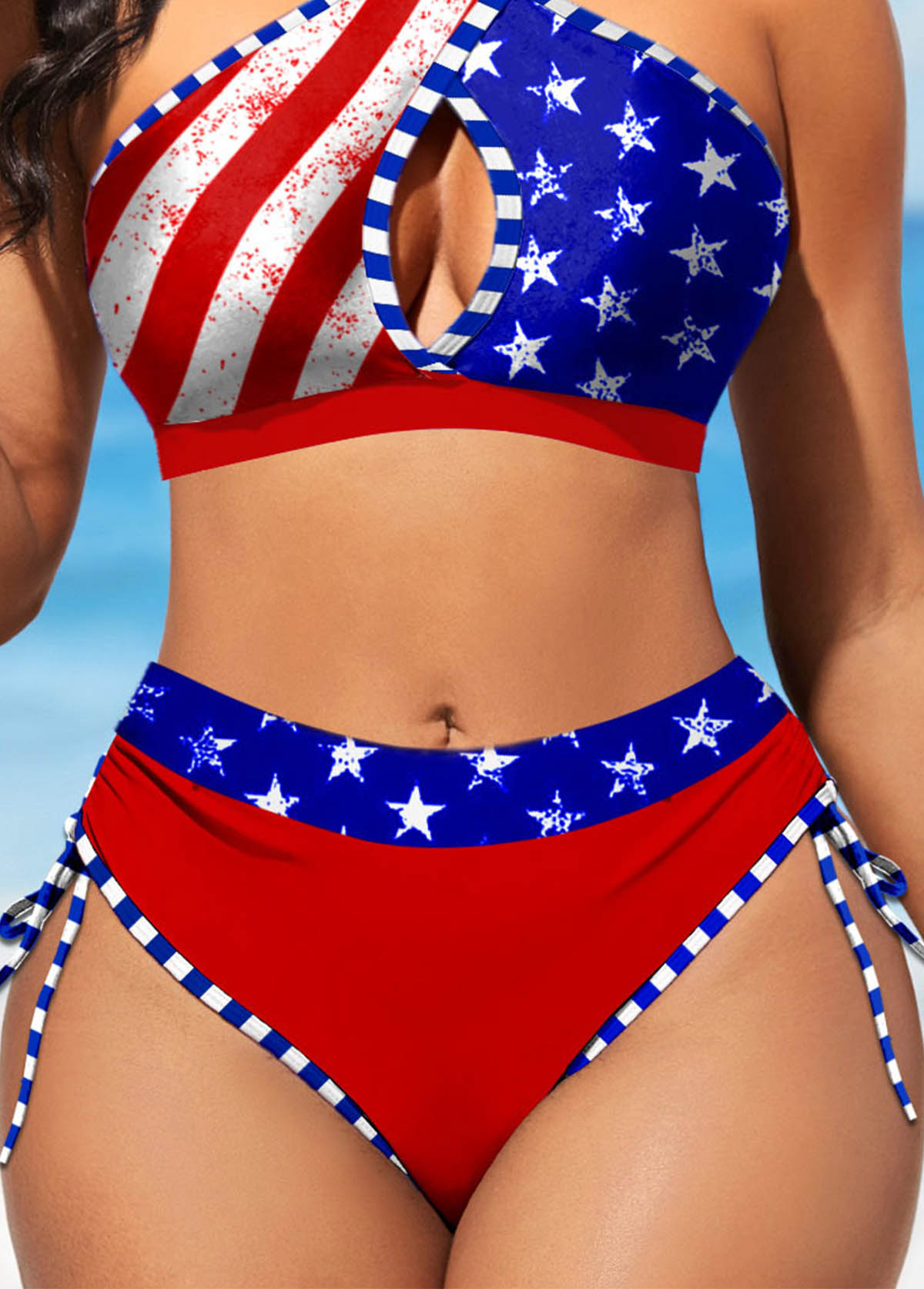 Flag Print Cut Out Red Bikini Set