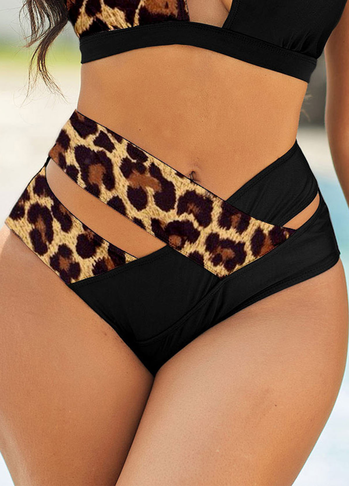 Leopard Criss Cross Black Bikini Set