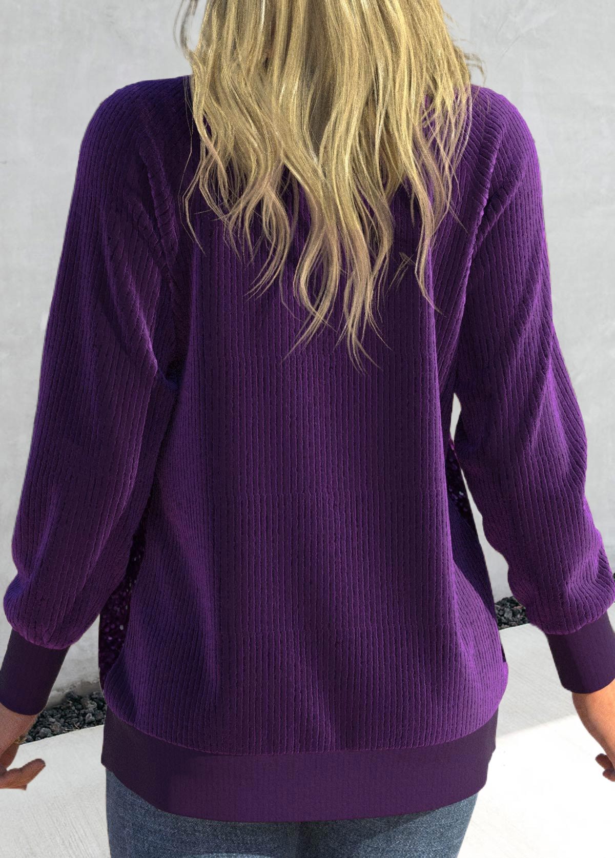 Dark Purple Round Neck Long Sleeve Sequin Cardigan