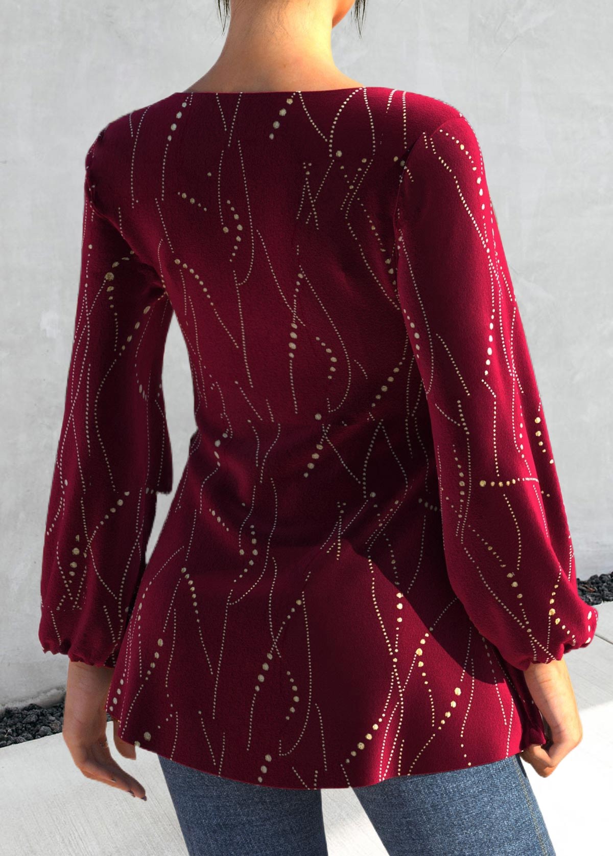 Wine Red Criss Cross Heart Collar T Shirt