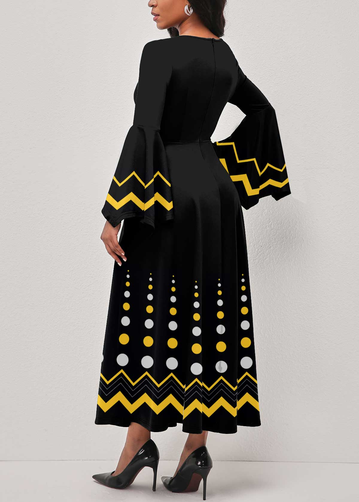 Polka Dot Criss Cross Black V Neck Dress