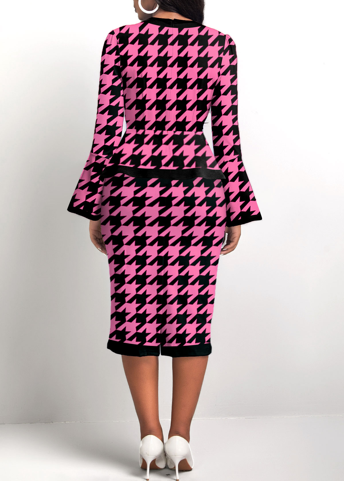 Houndstooth Print Two Piece Hot Pink Top and Skirt