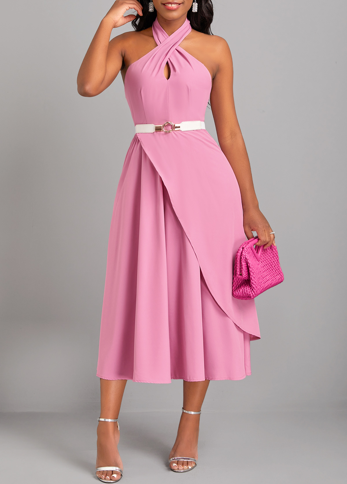 Criss Cross Layered Pink Sleeveless Dress