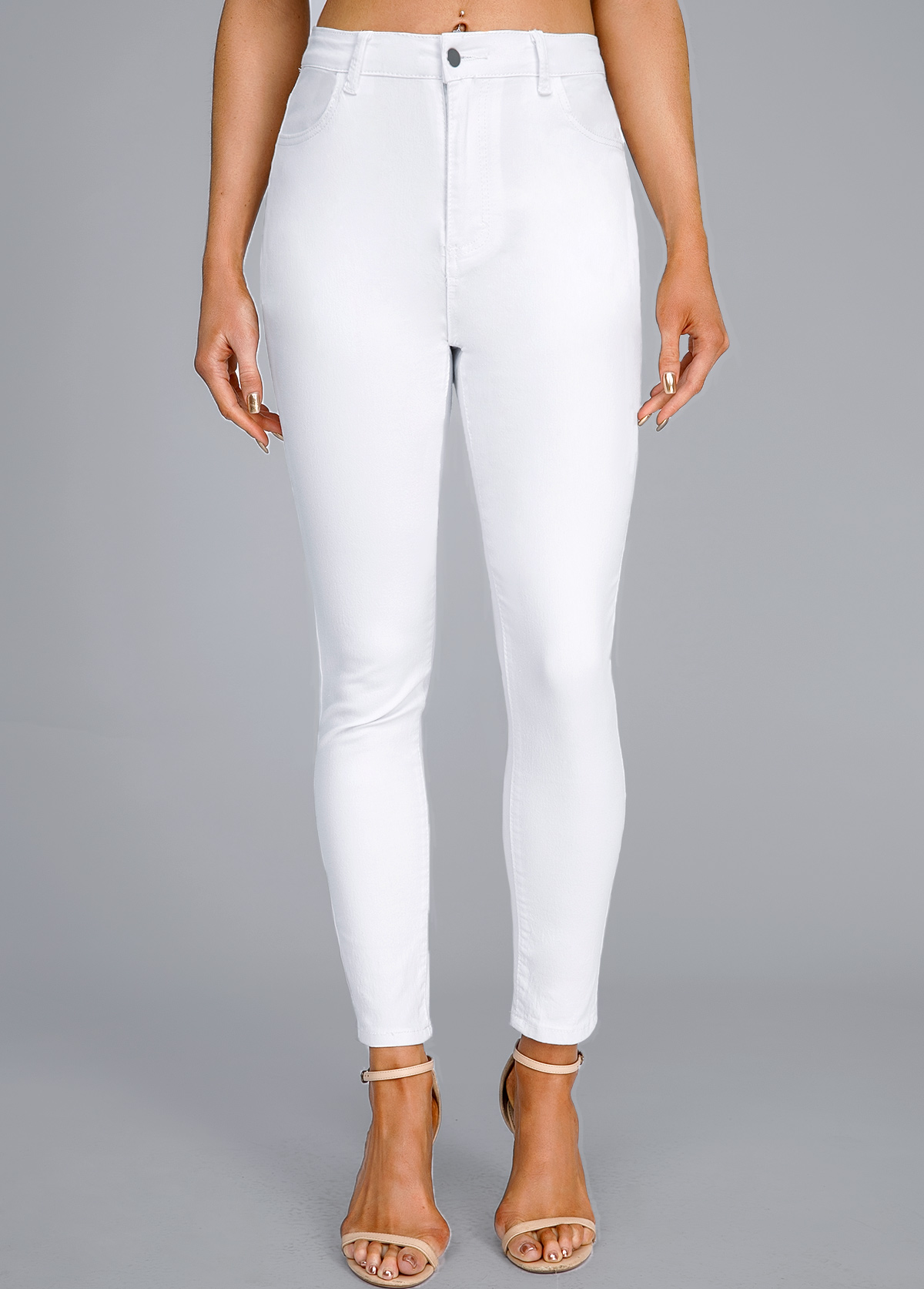 White Button Fly High Waisted Leggings