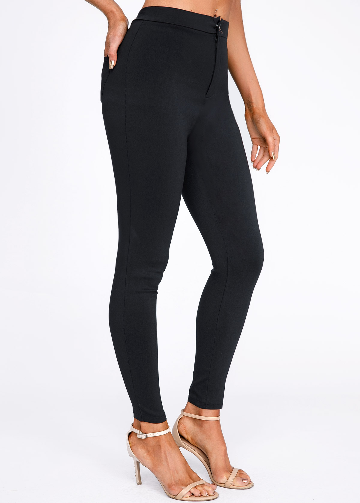 Black Button Fly Skinny High Waisted Pants