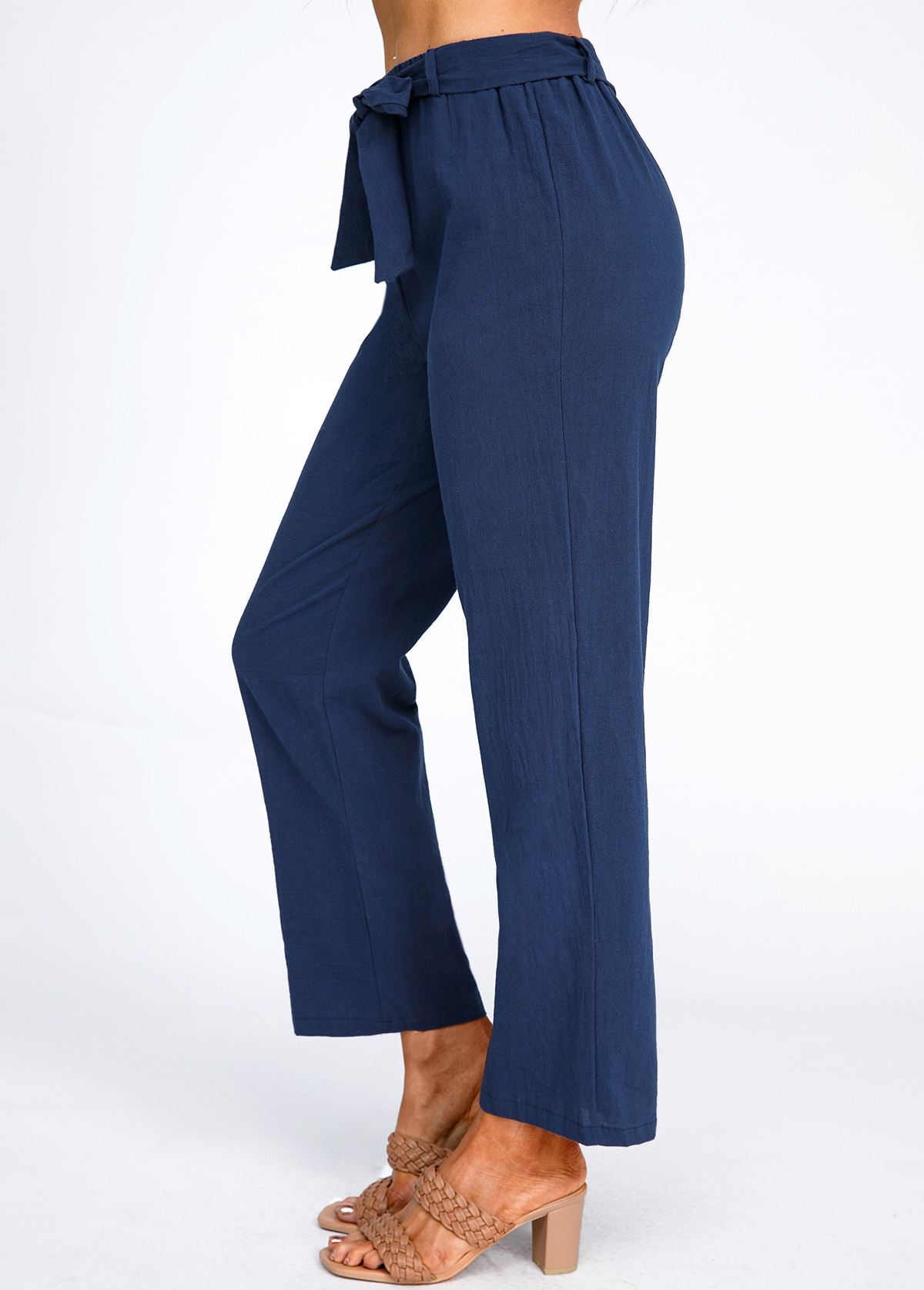 Bowknot Belted Navy High Waisted Pants