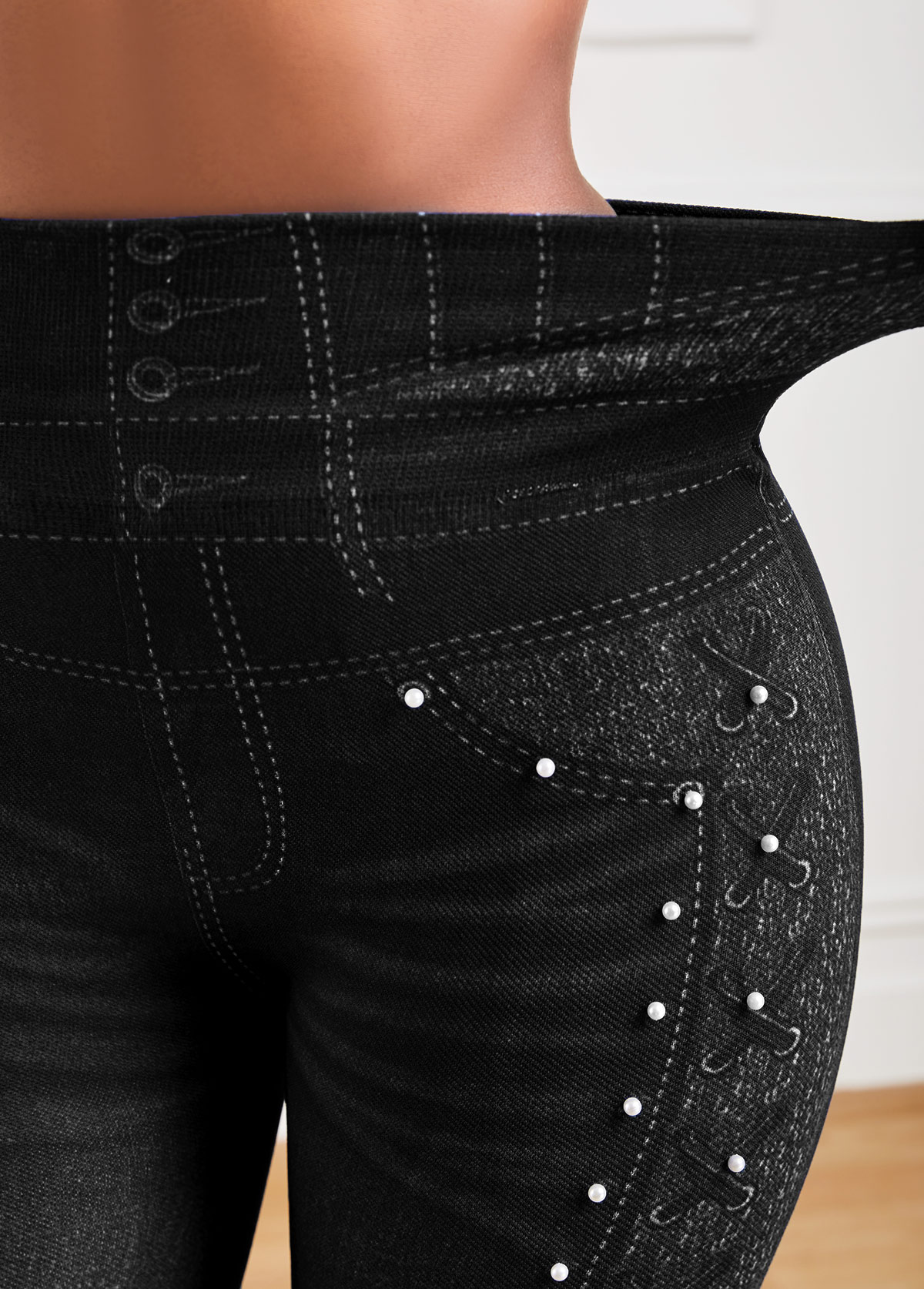 Black Elastic Waist High Waisted Ankle Length Leggings