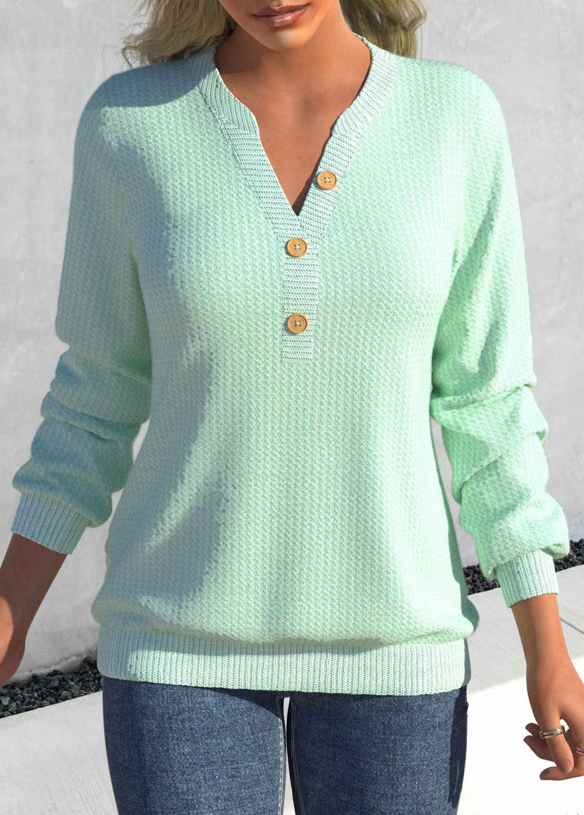 Mint Green Long Sleeve Split Sweatshirt