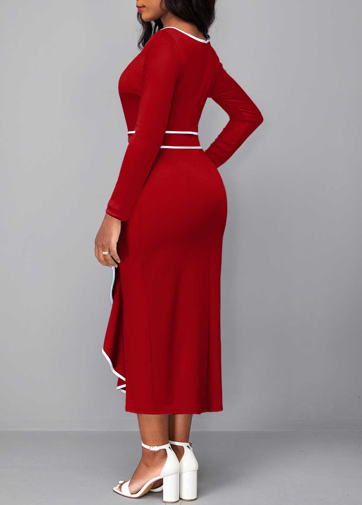 Red Contrast Binding Round Neck Bodycon Dress
