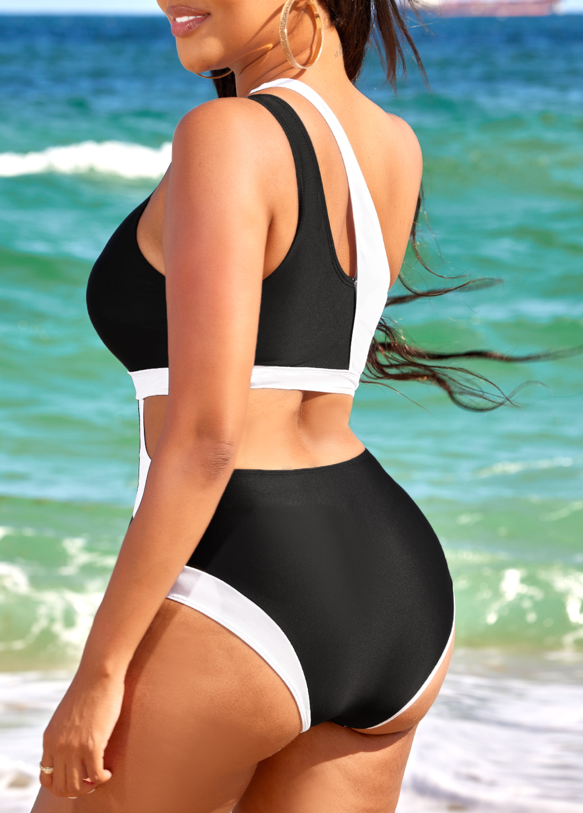 Black Contrast High Stretch Cutout One Piece Swimwear
