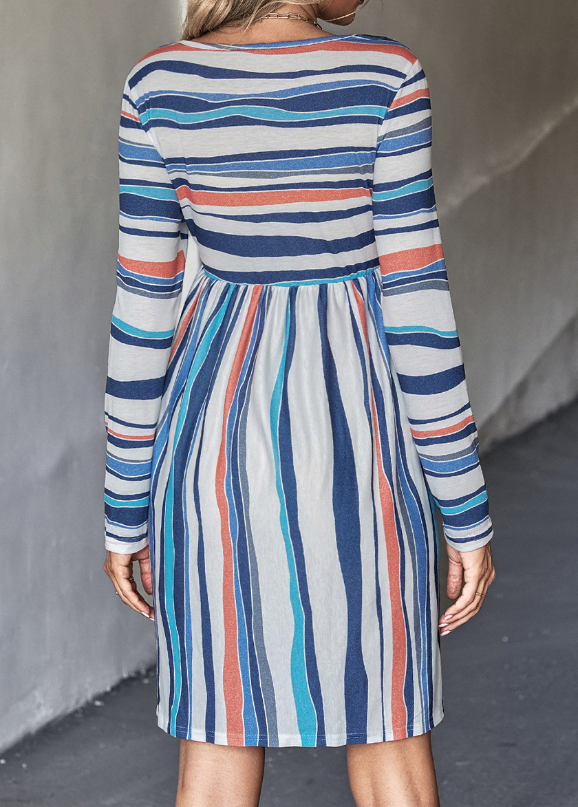 Striped Round Neck Multi Color Dress
