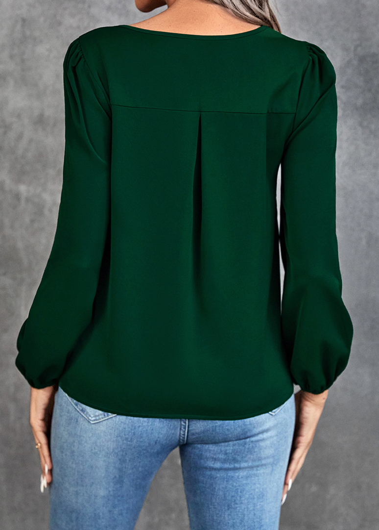 Blackish Green Round Neck Cut Out Blouse