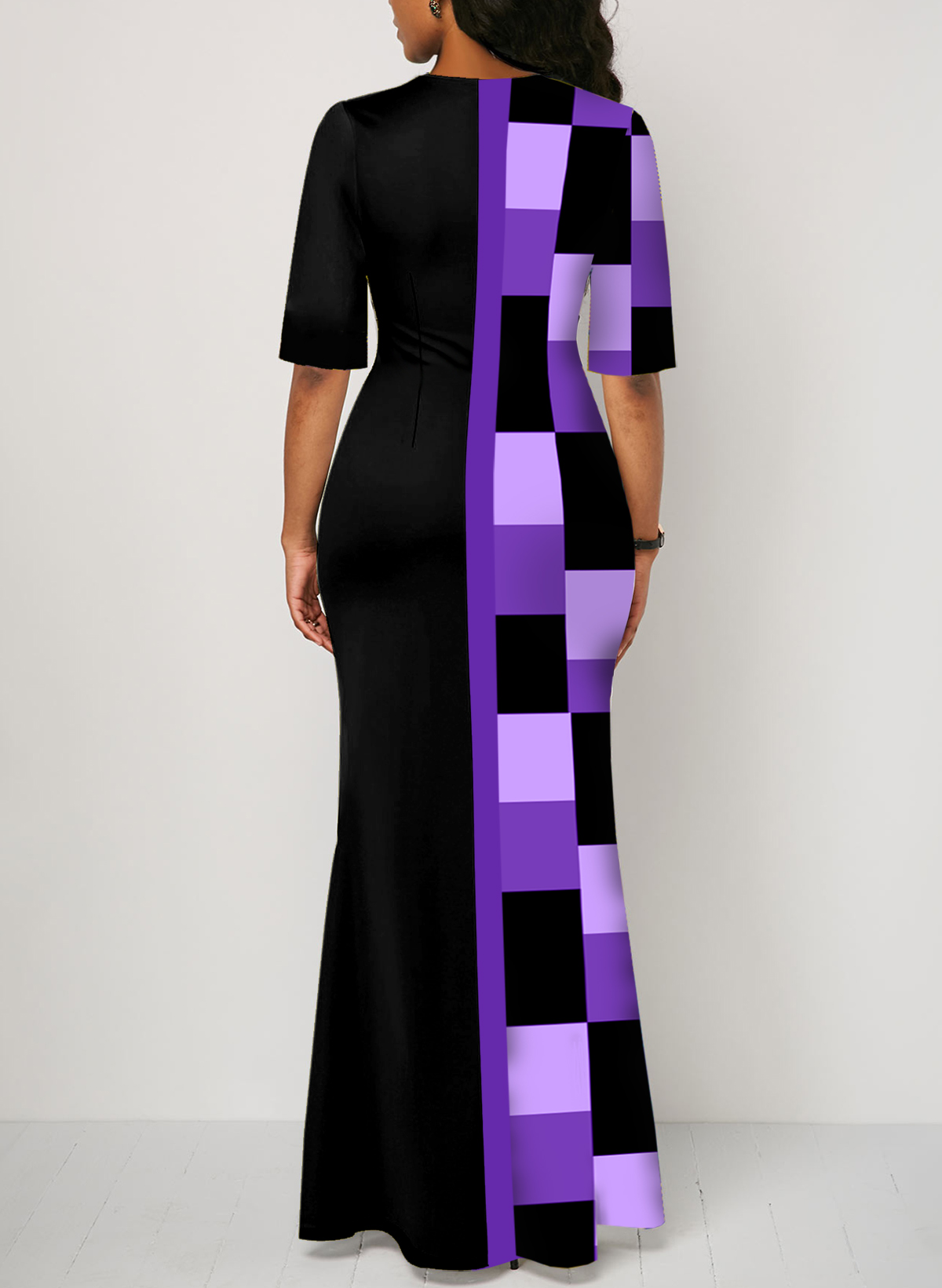 Geometric Print Split Purple Maxi Dress