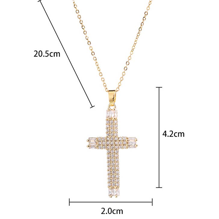 Cross Design Artificial Zircon Gold Necklace