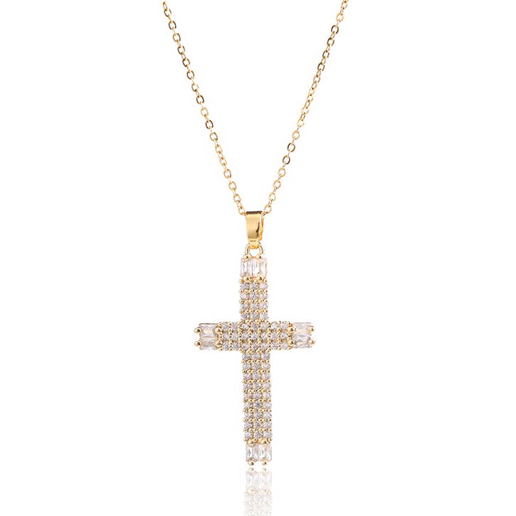 Cross Design Artificial Zircon Gold Necklace