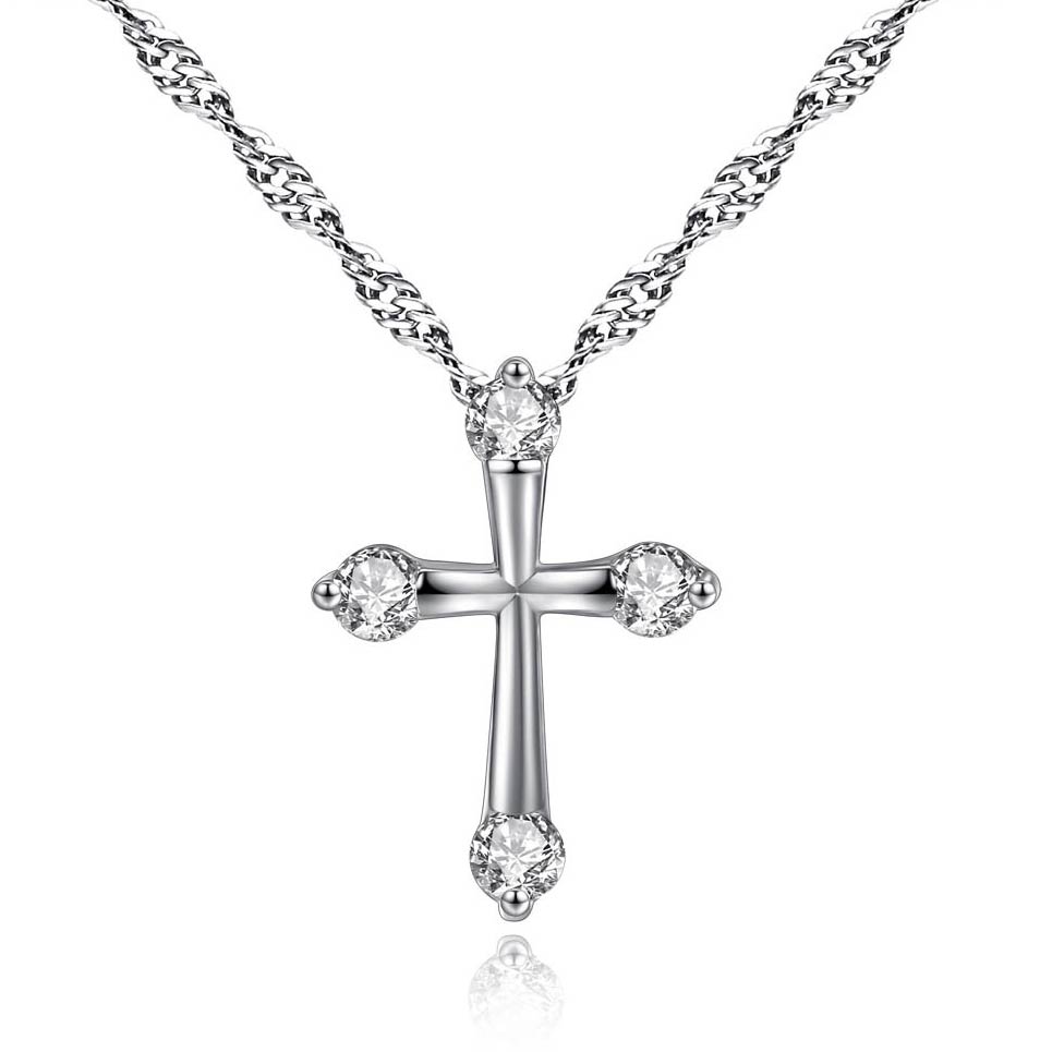 Sliver Rhinestone Design Cross Detail Necklace