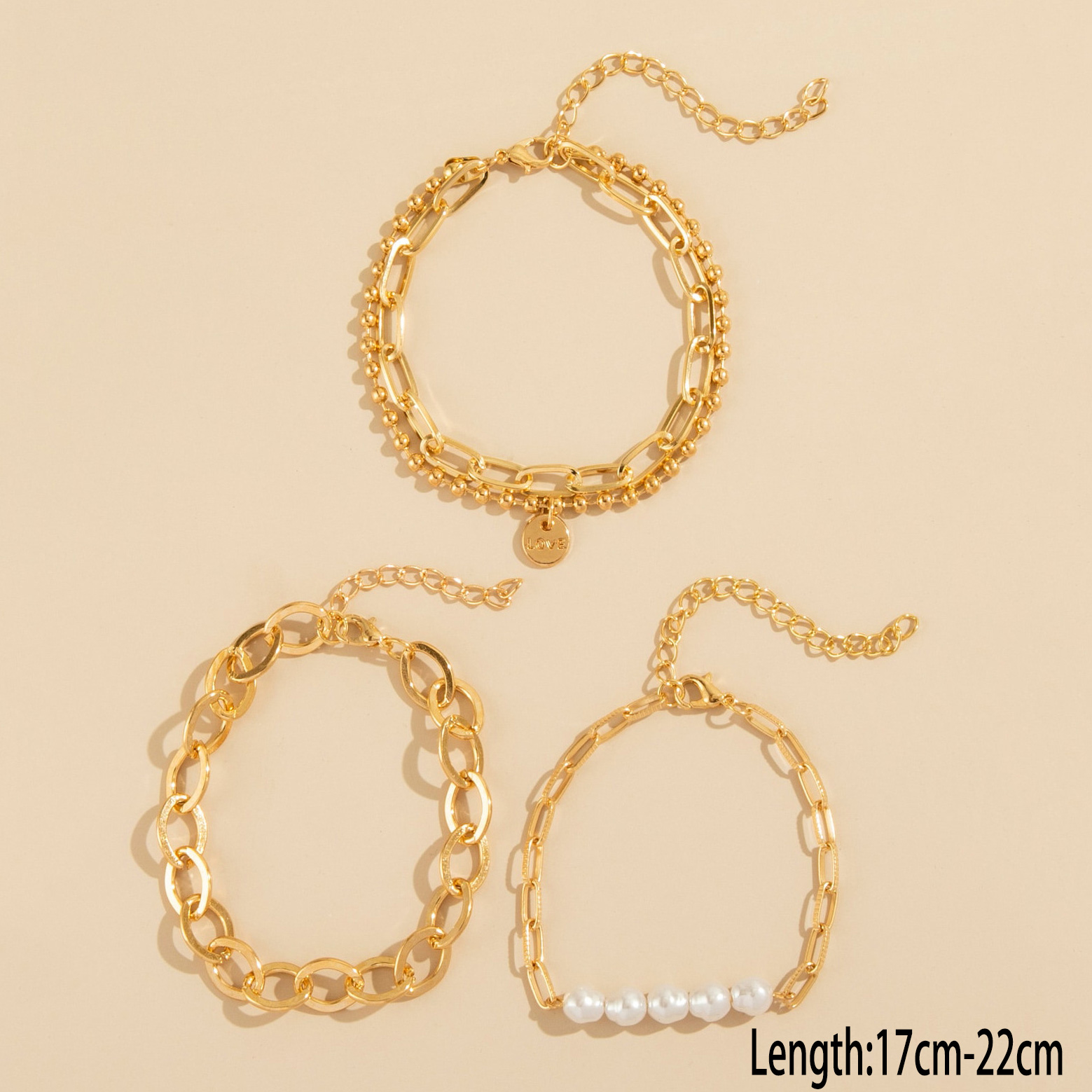Metal Detail Golden Pearl Bracelet Set